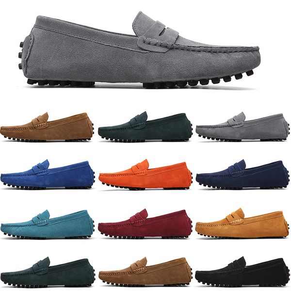 

men casual shoes mens slip on lazy suede leather shoe big size 38-47 split, Black