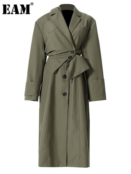 

womens trench coats eam women green irregular big size trench lapel long sleeve loose fit windbreaker fashion spring autumn 1de2795 230216, Tan;black