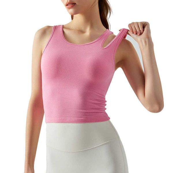 

lu-450 hollowed-out shoulder strap sports tank gym underwear loose casual running quick-drying fitness vest, White;red