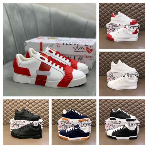 

with box men elegant sneakers casual shoes perfect calfskin nappa portofino trainers white black leather casual walking famous sports shoe e