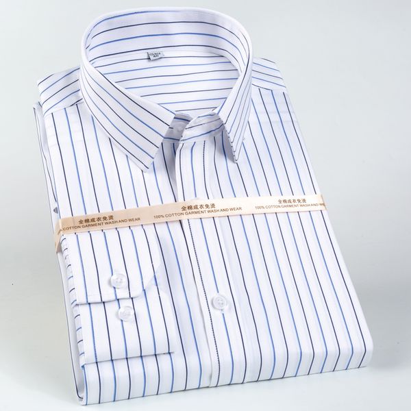 

men's dress shirts classic long sleeve non-iron striped casual standard-fit formal business work social 100% cotton basic shirt 230216, White;black