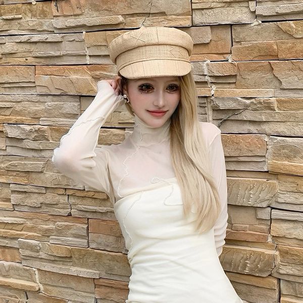 

berets brand designer straw cap sboy cap raffia summer sun visor 230215, Blue;gray