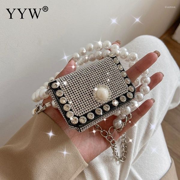 

shoulder bags bling rhinestones pearl chain belt cute mini for women quality long tassel bag diamond messenger purse