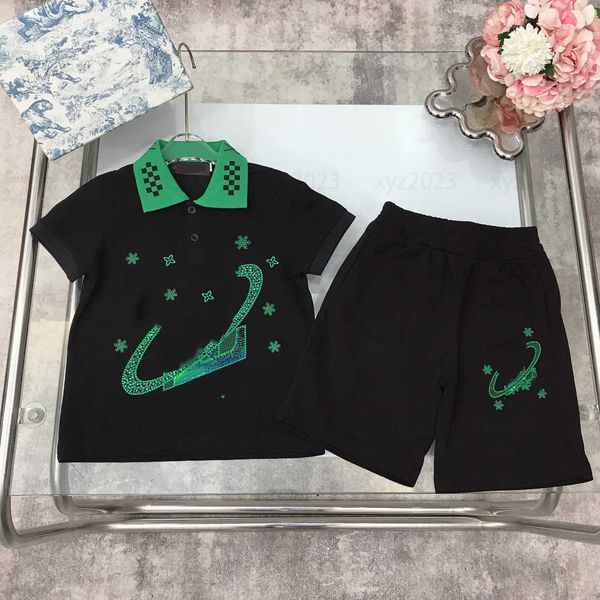 

2023 kids dress child sets baby clothes summer 2pcs polo shirt and shorts sportswear athletic outdoor sequin embroidery size 100-150 cm, White