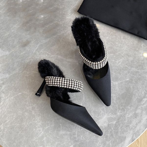 

2023 summer women's shoes fashion party leather with rhinestones, Black