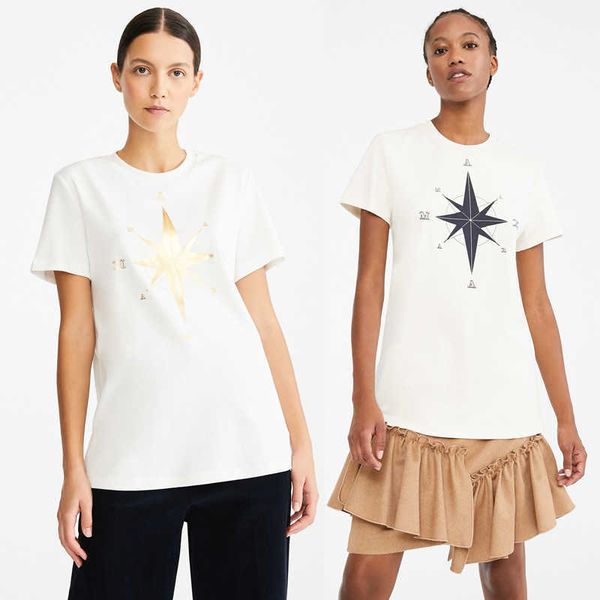 

max mara women designer t shirt beach tees printed cotton short sleeve t-shirt, White