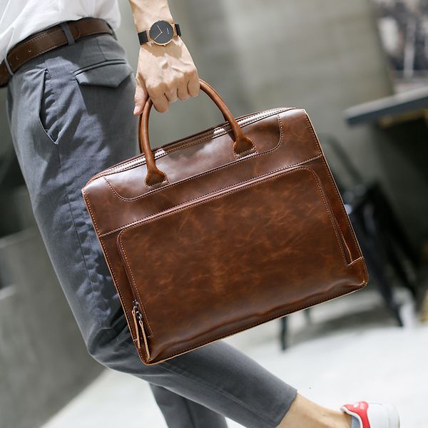 

briefcases brand men's briefcase handbag crazy horse pu leather messenger travel bag business men tote bags man casual crossbody 230215