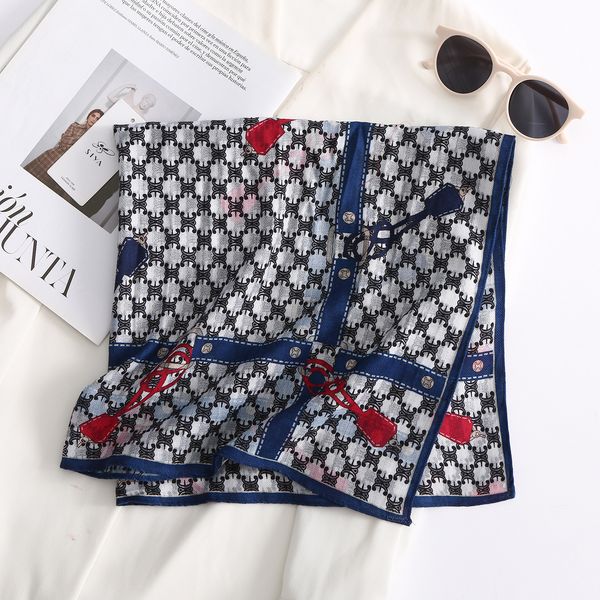 

2023 new women shawls 65x65cm print square towel spring summer slik satin bare-chested travel headband scarf female scarves, Blue;gray