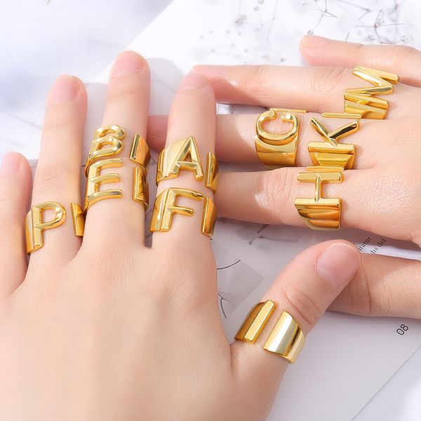 

designer initials a-z women's luxury ring stainless steel ring name adjustable finger jewelry gift bijoux femme, Silver