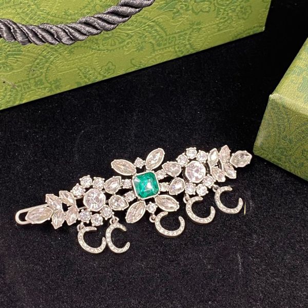 

rhinestone hair barrette emerald rhinestones luxury barrette designer for woman girl ladies wedding party gift jewelry bridal grampo with bo, Golden;silver
