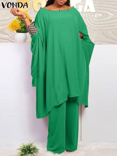 

women's two piece pants casual shirt vonda women y2k street wide leg long trousers palazzo suit loose holiday oneck blouse pant set ove, White