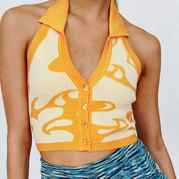 

women's tanks camis 2000s aesthetics knitted halter y2k vintage backless button up crop women summer sleeveless mini vest streetwear, White