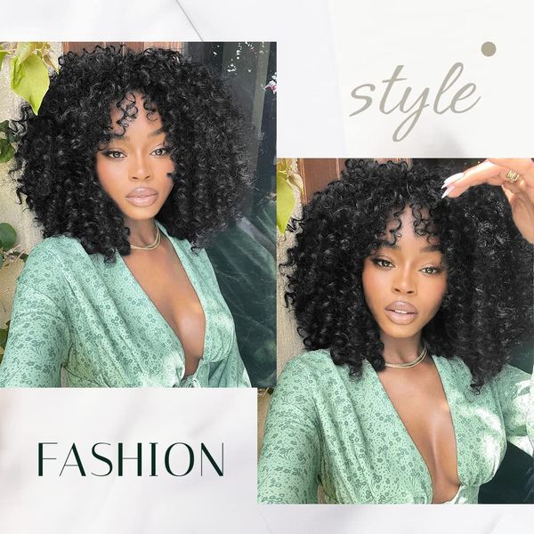 

afro curly wig synthetic mixed gray wigs with bangs for black women hair shoulder length kinky afro for daily