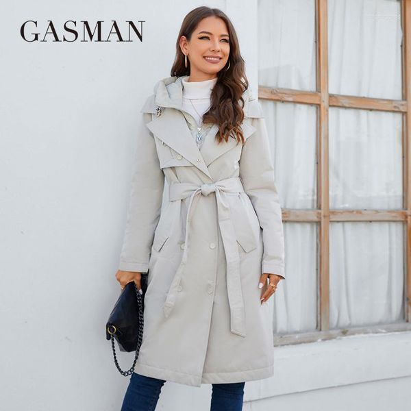 

women's trench coats gasman 2023 brand fashion women's spring down jacket autumn women coat long parka jackets female thin cotton, Tan;black
