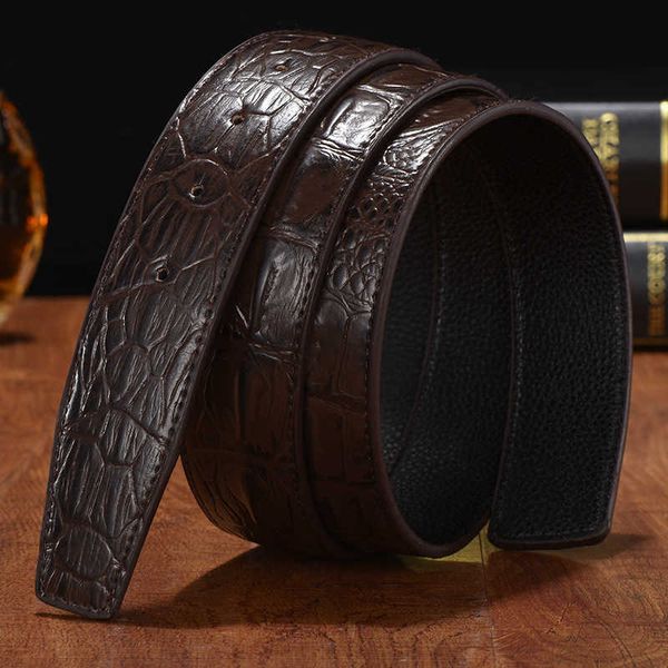 

belts designer highquality new crocodile pattern men's belt fashion cowhide h without buttonheads 37cm jeans accessories belt j230216, Black;brown