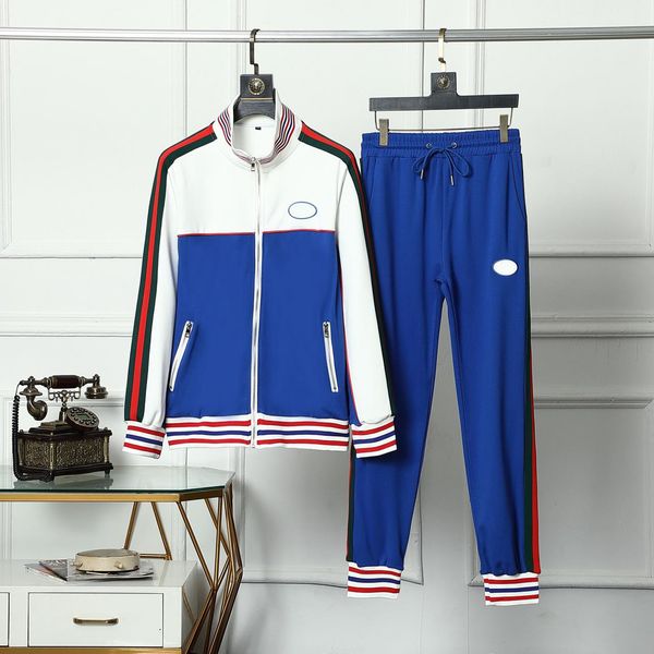 

2023 spring designer tracksuit mens colpus letter side webbing stripe womens zipper stripe running suits patchwork pants jacket blue, Gray