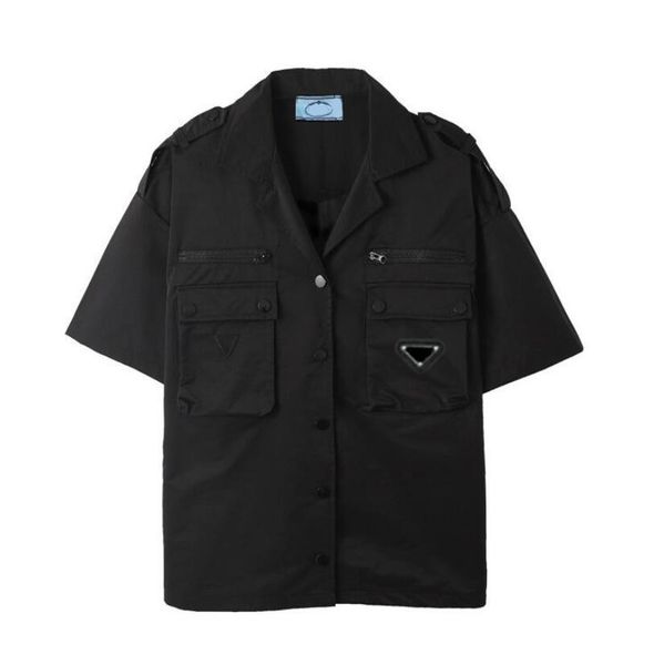 

p fashion design mens black casual shirts personalized multipocket couple short sleeve shirt cardigan summer latest lapel blouse single brea, White;black
