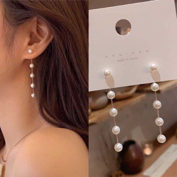 

new french simple pearl earrings temperament long tassel earrings female, Golden