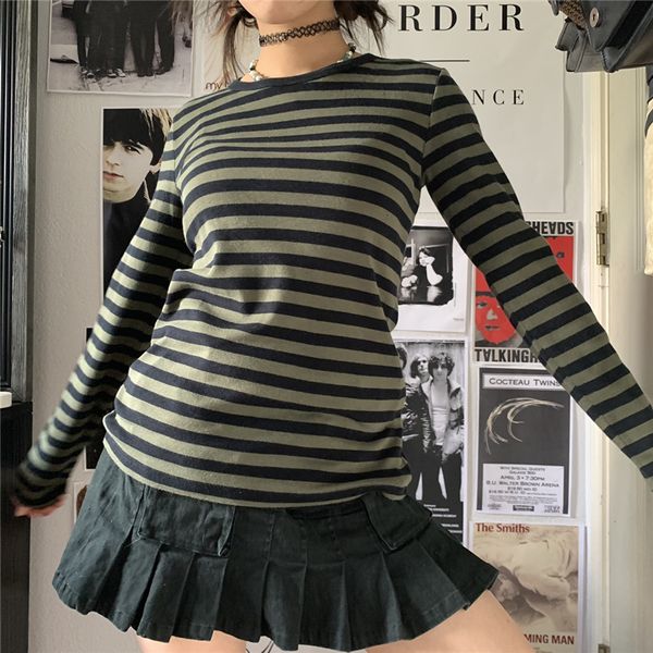 

women's t-shirt xingqing y2k women t shirt streetwear striped long sleeve t-shirt pullover teen girl t-shirt 2000s aesthetic gothic cl, White
