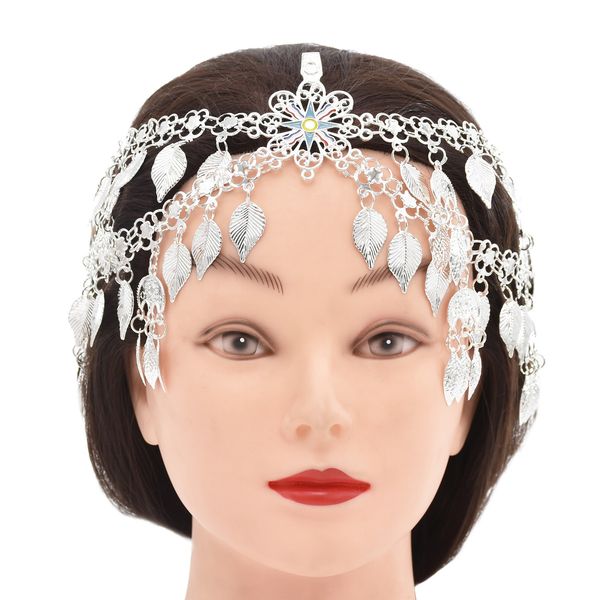 

wedding hair jewelry multilayer silver leaf tassel ethnic headpiece accessories classic afghan turkey semitic assyrian flag women's 230, Slivery;golden