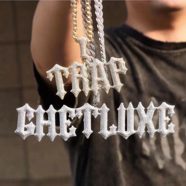

ling retro a-z custom gothic letters pendant necklaces 18k real gold plated hip hop jewelry, Silver
