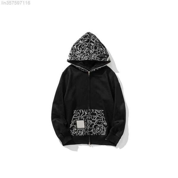 

hoodies tiger men's designer men women shark full zip hoodie jacket color grid harajuku sweatshirt fashion co-branding luminous, Black