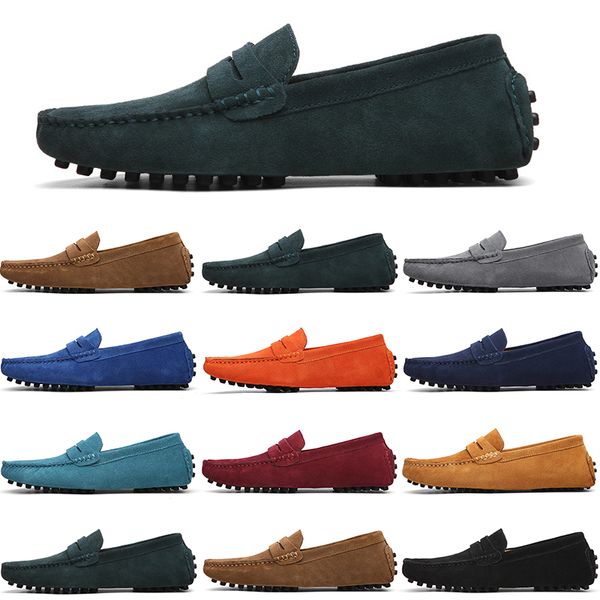 

men casual shoes mens slip on lazy suede leather shoe big size 38-47 khaki, Black
