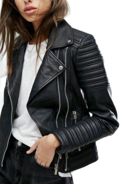 

womens leather faux leather fashion women autumn winter motorcycle faux leather jackets lady long sleeve biker white pu punk streetwear blac, Black