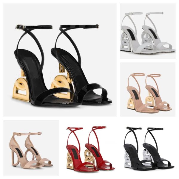 

new summer luxury brands patent leather sandals shoes women's black pop heel gold-plated carbon nude black red pumps gladiator sandalia
