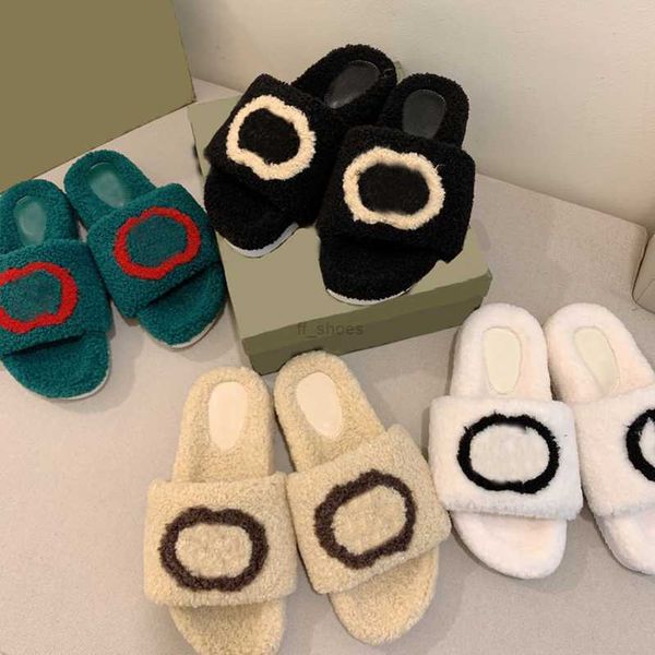 

slippers 2023 plush wool slippers luxury sandals multi color optional rubber sole designer shoes letter g print with box k66, Black