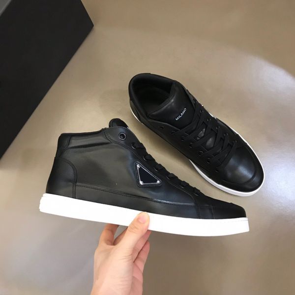 

men's p family sneakers genuine leather casual shoes luxury designer 3-corner black r stitching matte leather sports platform