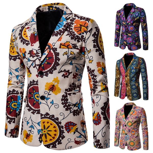 

mens suits blazers autumn and winter coat jacket men blazers suits causal flower suit slim fit ethnic floral retro dress mens blazer masculi, White;black