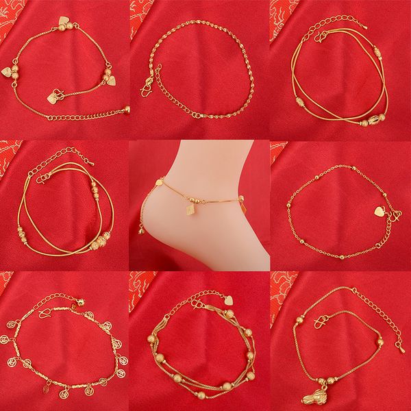 

anklets 24k gold bells for women charm leg female bracelets lucky ankle bracelet with pendants sandal luxury jewelry accessories 230216, Red;blue