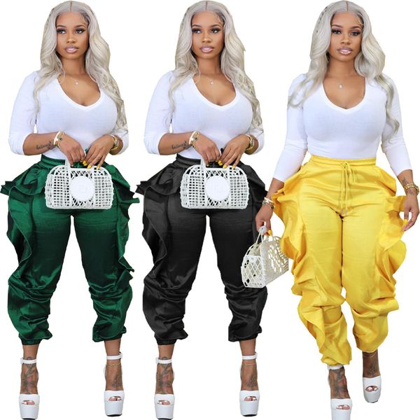

2023 designer spring pants women long pants with ruffles summer clothes solid trousers fashion stretchy loose cross-pants bulk wholesale ite, Black;white