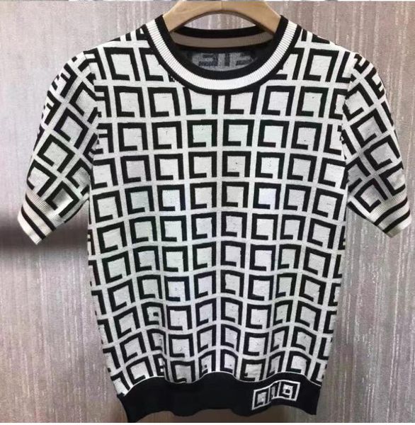 

retro women's short-sleeved sweater men's high-end f plaid half-sleeved sweater inner-laying shirt pullover bottom shirt, White;black