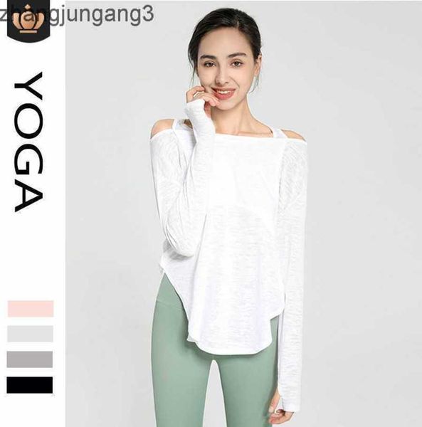 

t shirt yoga women's t shirt alos sports loose large size quick-drying fitness long sleeve fall thin yoga suit running blouse women 23, White