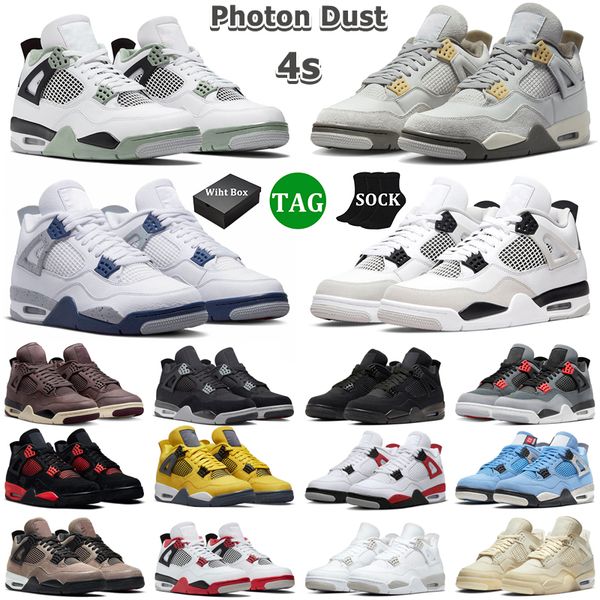 

with box jumpman 4 basketball shoes men women 4s pn dust military black cat seafoam university blue fire red thunder taupe haze mens trainer