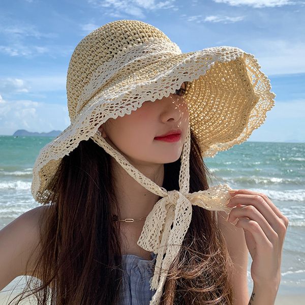 

wide brim hats bucket hats women summer visors hat foldable sun hat wide large brim beach hats fashion straw hat chapeau femme beach uv prot, Blue;gray