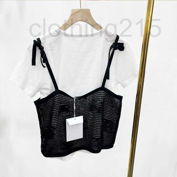 

women's tanks & camis designer 2022 milan style spring summer brand same sweater print short sleeve crew new pullover women clothes al0, White