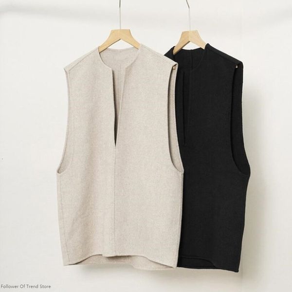 

women's vests women deep vneck wool blend vest coat casual autumn winter ladies sleeveless simple pullover wool v neck gothic 230215, Black;white