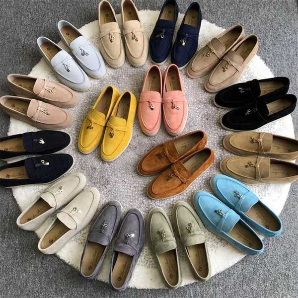

designer loropiana charms shoes soft and comfortable italian flat loafers women's lp leather slacker shoes suede shoes, Black;white