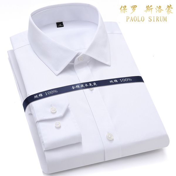

men's dress shirts mens formal long sleeve white pure cotton business slim fit plus size office non iron 230216, White;black