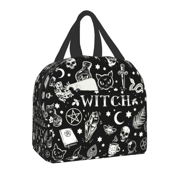 

suitcases witch pattern insulated lunch bag for work school halloween cat skull waterproof cooler thermal box women kids picnic bags 230216