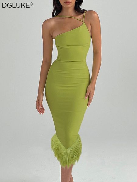 

casual dresses one shoulder evening for women summer elegant birthday party with feather backless bodycon midi black 230216, Black;gray