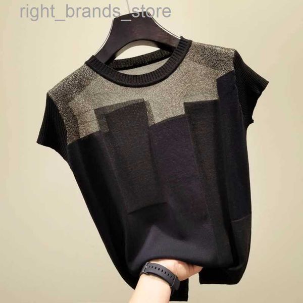 

women's sweaters korean patchwork ice silk knitted sweater women oneck short sleeve pullover fashion thin sweaters summer arrival 0216v, White;black