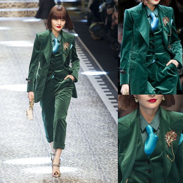 

womens two piece pants velvet women suits formal vest pants blazer jacket business work coat set custom 230216, White