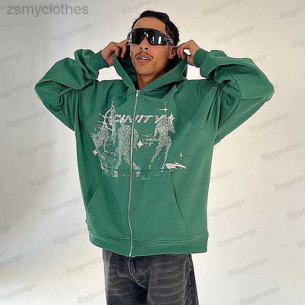 

new harajuku y2k hiphop hoodie man oversize sweatshirt women anime printed streetwear long sleeve loose green zip up hoodie man, Black