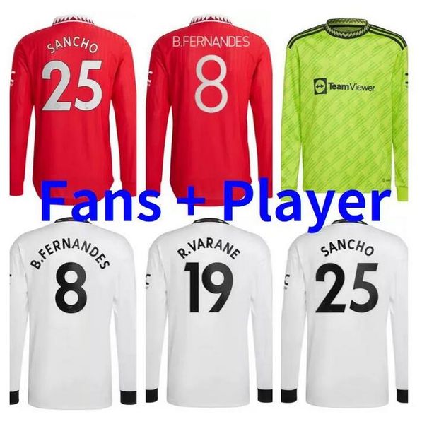 

long sleeve 22 23 antony sancho soccer jersey player #7 player version casemiro fernandes martinez shaw rashford malacia eriksen football sh, Black;yellow