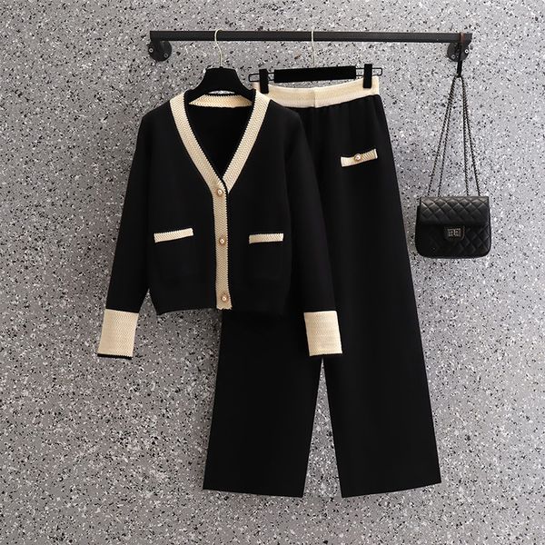 

women's two piece pant knitting 2pieces suit soft vneck singlebreasted cardiganpants lady winter sweater set autumn tracksuit cloth 230, White