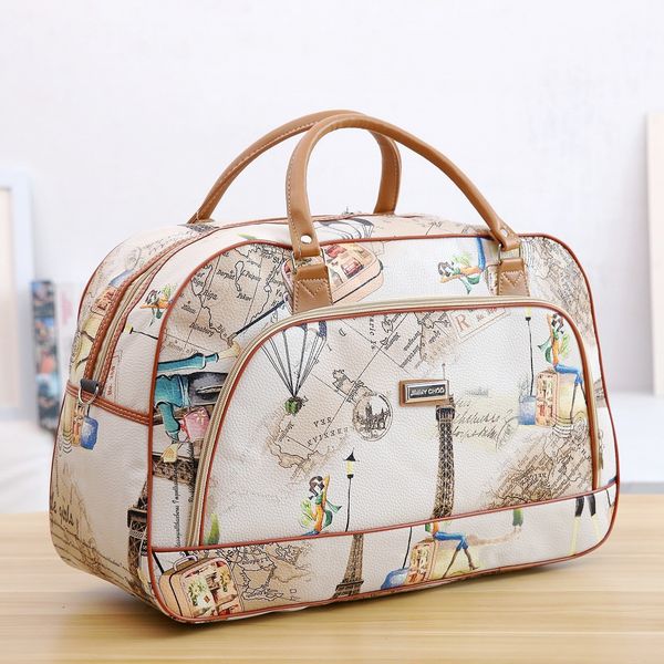 

duffel bag travel fashion pu leather large capacity waterproof print luggage duffle bag men casual travelling weekend 230216